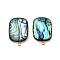 304 Stainless Steel Pave Natural Paua Shell Stud Earring Findings, Rectangle, Ion Plating(IP), Real 18K Gold Plated, 25x17mm, Hole: 2mm, Pin: 1mm