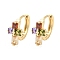 Brass Micro Pave Colorful Cubic Zirconia Hoop Earrings, Cross, Light Gold, 12.5x8mm