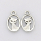 Tibetan Style Alloy Kitten Pendants, Cadmium Free & Lead Free, Oval with Cat Shape, Antique Silver, about 15mm long, 9mm wide, 2mm thick, hole: 1mm