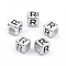 Plated Acrylic Beads, Horizontal Hole, Cube with Letter, Antique Silver, Letter.R, 6mm, Hole: 3mm, about 3000pcs/500g