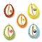 5Pcs 5 Colors Glass Seed Beaded Copper Wire Wrapped Shell Pendants, Shell Shape Charms with Evil Eye, Golden, Mixed Color, 28~31x18.5~20x8~8.5mm, Hole: 2mm, 1pc/color