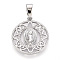 Brass Micro Pave Clear Cubic Zirconia Pendants, Cadmium Free & Lead Free, Flat Round with Jesus Maria Catholic, Platinum, 24.5x21.5x3.5mm, Hole: 8x4.5mm