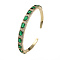 Cubic Zirconia Rectangle Open Cuff Bangle, Real 18K Gold Plated Brass Jewelry for Women, Green, Inner Diameter: 2-1/4 inch(5.7cm)