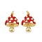 Brass Pendants, Cadmium Free & Nickel Free & Lead Free, with Enamel and Jump Ring, Real 18K Gold Plated, Mushroom, 22.5x16x4.5mm, Hole: 3mm