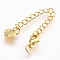 Brass Chain Extender, with Lobster Claw Clasps, Cadmium Free & Nickel Free & Lead Free, Long-Lasting Plated, Heart, Real 18K Gold Plated, 69x3mm, Hole: 2.5mm, Clasps: 10x6x3mm