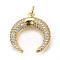 Brass Micro Pave Cubic Zirconia Pendants, Cadmium Free & Lead Free, with Jump Rings, Double Horn/Crescent Moon Pendants, Golden, 21x19x3.5mm, Hole: 3mm