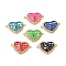 Rack Plating Brass Micro Pave Clear Cubic Zirconia Heart Links, with Enamel & Shell, Real 18K Gold Plated, Long-Lasting Plated, Lead Free & Cadmium Free, Mixed Color, 15x22x4mm, Hole: 1.2mm