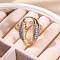 Brass Micro Pave Clear Cubic Zirconia Cuff Finger Rings for Women, Cadmium Free & Nickel Free & Lead Free, Oval, Real 18K Gold Plated, Inner Diameter: Adjustable