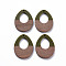 Opaque Resin & Walnut Wood Pendants, Two Tone, Teardrop, Olive Drab, 37x28.5x3mm, Hole: 2mm