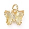 Brass Micro Pave Clear Cubic Zirconia Pendant, with Glass, Butterfly, Golden, Pale Goldenrod, 11x9.5x3mm, Hole: 3.5mm
