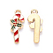 Alloy Enamel Pendants, for Christmas, Candy Cane, Light Gold, Red, 19x7.5x2mm, Hole: 1.5mm