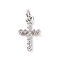 Brass Micro Pave Cubic Zirconia Charms, with Jump Ring, Cadmium Free & Lead Free, Rhombus Cross Charms, Platinum, 14.5x9x1.5mm, Hole: 2.8mm