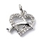 Brass Micro Pave Cubic Zirconia Charms, with Jump Ring, Cadmium Free & Lead Free, Heart with Dolphin Charms, Platinum, 12x12x2.8mm, Hole: 3.2mm