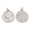Brass Micro Pave Cubic Zirconia Pendants, with Jump Ring, Lead Free & Cadmium Free, Flat Round, Platinum, 20x18x2mm, Hole: 3mm