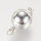 Brass Magnetic Clasps with Loops, Nickel Free, Round, Silver Color Plated, 16x10mm, Hole: 2mm