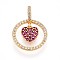 Brass Micro Pave Cubic Zirconia Pendants, Ring & Heart Charms, Medium Violet Red, 17.5x13x4mm, Hole: 2x3.5mm