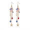 Independence Day Alloy Enamel Star Tassel Dangle Earrings, Natural  Shell Pearl Beaded Long Chains Drop Earrings, Golden Brass Jewelry for Women, Colorful, 85mm, Pin: 0.7mm