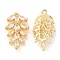 Brass and Clear Cubic Zirconia Pendants, Cadmium Free & Nickel Free & Lead Free, Leaf, Real 18K Gold Plated, 22.5x12.5x7mm, Hole: 1.4mm