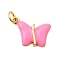Brass Enamel Charms, Butterfly Charm, with Jump Ring, Lead Free & Cadmium Free, Long-Lasting Plated, Rack Plating, Real 18K Gold Plated, Pink, 15x10.5x3mm, Hole: 3.5mm