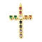 Cross Rack Plating Brass Cubic Zirconia Pendants, Cadmium Free & Lead Free, Real 18K Gold Plated, with Jump Ring, Colorful, 37.5x25.5x4mm, Hole: 2.7mm
