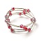 Fashion Wrap Bracelets, with Rondelle Glass Beads, Tibetan Style Bead Caps, Brass Tube Beads and Steel Memory Wire, Red, Inner Diameter: 55mm