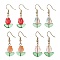 Tulip Flower Lampwork Dangle Earrings, Real 18K Gold Plated Brass Earrings, Mixed Color, 37x14mm