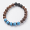 Natural Lava Rock & Wenge Wood Beads & Coconut Stretch Bracelets, with Synthetic Turquoise and Alloy Findings, 2 inch(5~5.2cm)