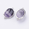 Brass Natural Chevron Amethyst Links connectors, Oval, Platinum, 15~15.5x25.5~26x6.5~7mm, Hole: 1.5~2mm