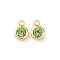 304 Stainless Steel Charms, with Rhinestone, Flat Round, Polishing, Real 18K Gold Plated, Lime Green, 9x6.5x3.5mm, Hole: 2mm