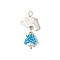 Marine Organism Glass Pendants, with Shell & Shell Pearl & Synthetic Turquoise Beads & Golden 304 Stainless Steel Eye Pins Loop, Dolphin, 35.5x19x11mm, Hole: 3mm