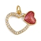 Brass Micro Pave Cubic Zirconia Pendants, with Glitter Powder Enamel, Heart Charms, Rack Plating, Cadmium Free & Lead Free, Long-Lasting Plated, Real 18K Gold Plated, Indian Red, 14x17.5x2mm, Hole: 3.2mm