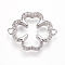Brass Micro Pave Cubic Zirconia Links, Clover, Clear, Platinum, 18.2x15x2.5mm, Hole: 1mm