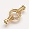 Brass Micro Pave Cubic Zirconia Fold Over Clasps, Ring, Golden, 31x15x6mm, Hole: 1mm