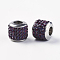 304 Stainless Steel European Beads, with Grade A Rhinestone, Large Hole Beads, Barrel, Stainless Steel Color, Amethyst, 10x9.5mm, Hole: 5mm
