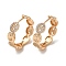 Brass Micro Pave Cubic Zirconia Hoop Earrings, Oval, Light Gold, 25x25.5x6.5mm