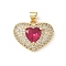5Pcs Brass Micro Pave Clear Cubic Zirconia Pendants, Heart, Lead Free & Cadmium Free, Long-Lasting Plated, Rack Plating, Real 18K Gold Plated, Camellia, 16x20x8mm, Hole: 5x3.5mm