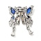 Brass Micro Pave Cubic Zirconia Slide Charms, Cadmium Free & Nickel Free & Lead Free, Butterfly, Platinum, Medium Blue, 22x18x6mm, Hole: 1.4mm