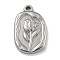 Anti-Tarnish 304 Stainless Steel Pendants, Oval with Flower Charm, Stainless Steel Color, 19.5x12.5x2.5mm, Hole: 1.4mm