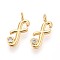 Brass Micro Pave Cubic Zirconia Charms, Long-Lasting Plated, Nickel Free, Real 18K Gold Plated, Letter, Letter F, 14.5x6x3.5mm, Hole: 1.6~1.8mm