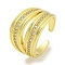 Rack Plating Brass Micro Pave Cubic Zirconia Open Cuff Rings for Women, Long-Lasting Plated, Cadmium Free & Lead Free, Real 18K Gold Plated, 15mm