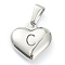 304 Stainless Steel Pendants, Heart with Black Letter, Stainless Steel Color, Letter.C, 16x16x4.5mm, Hole: 7x3mm