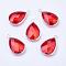 Silver Color Plated Brass Glass Teardrop Pendants, Faceted, Orange Red, 18x10x5mm, Hole: 2mm