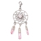 Alloy Woven Net/Web with Natural Rose Quartz Pendants Decorations, Wire Wrapped Natural Quartz Crystal Charm Ornaments, 80x28mm