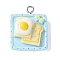 Opaque Resin Pendants, Imitation Food, Toast, with Platinum Plated Iron Loops, Blue, 22.5x17.5x9.5mm, Hole: 2mm