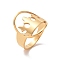 Ion Plating(IP) 201 Stainless Steel Oval with Crown Finger Ring, Hollow Wide Ring for Women, Golden, US Size 6 1/2(16.9mm)