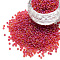 12/0 Grade A Round Glass Seed Beads, Transparent Frosted Style, AB Color Plated, Red, 2x1.5mm, Hole: 0.8mm, about 30000pcs/bag