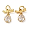 Brass Micro Pave Cubic Zirconia Pendants, Bowknot with Star Charms, with Jump Ring, Long-Lasting Plated, Cadmium Free & Lead Free, Rack Plating, Real 18K Gold Plated, 14x10x3.5mm, Hole: 3mm