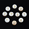 Natural Freshwater Shell Beads, with Golden Plated Brass Etched Metal Embellishments, Flat Round with Letter, Seashell Color, Letter.A, 6x4mm, Hole: 0.8mm