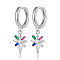 Star 925 Sterling Silver Dangle Hoop Earrings, with Colorful Cubic Zirconia, Silver, 21x7mm