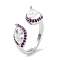 Horse Eye & Teardrop Rack Plating Brass Micro Pave Cubic Zirconia Open Rings, Long-Lasting Plated Cuff Ring for Women, Lead Free & Cadmium Free, Platinum, US Size 7(17.3mm)